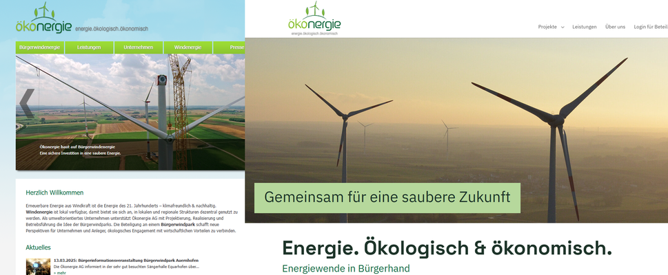 Gegenüberstellung der alten und der neuen Webseite